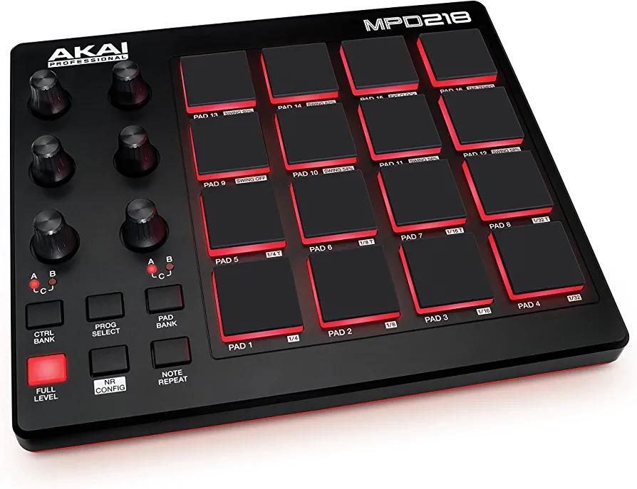 AKAI Professional MPD218 - USB MIDI Controller with 16 MPC Drum Pads, 6 Assignable Knobs, Note  - AKAI - Chipi Online