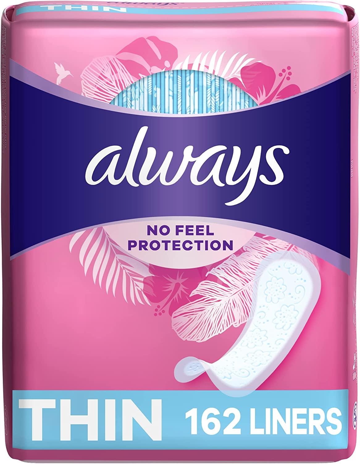 Always Thin Daily Panty Liners For Women, Light Absorbency, Unscented, 162 Count - Always - Chipi Online