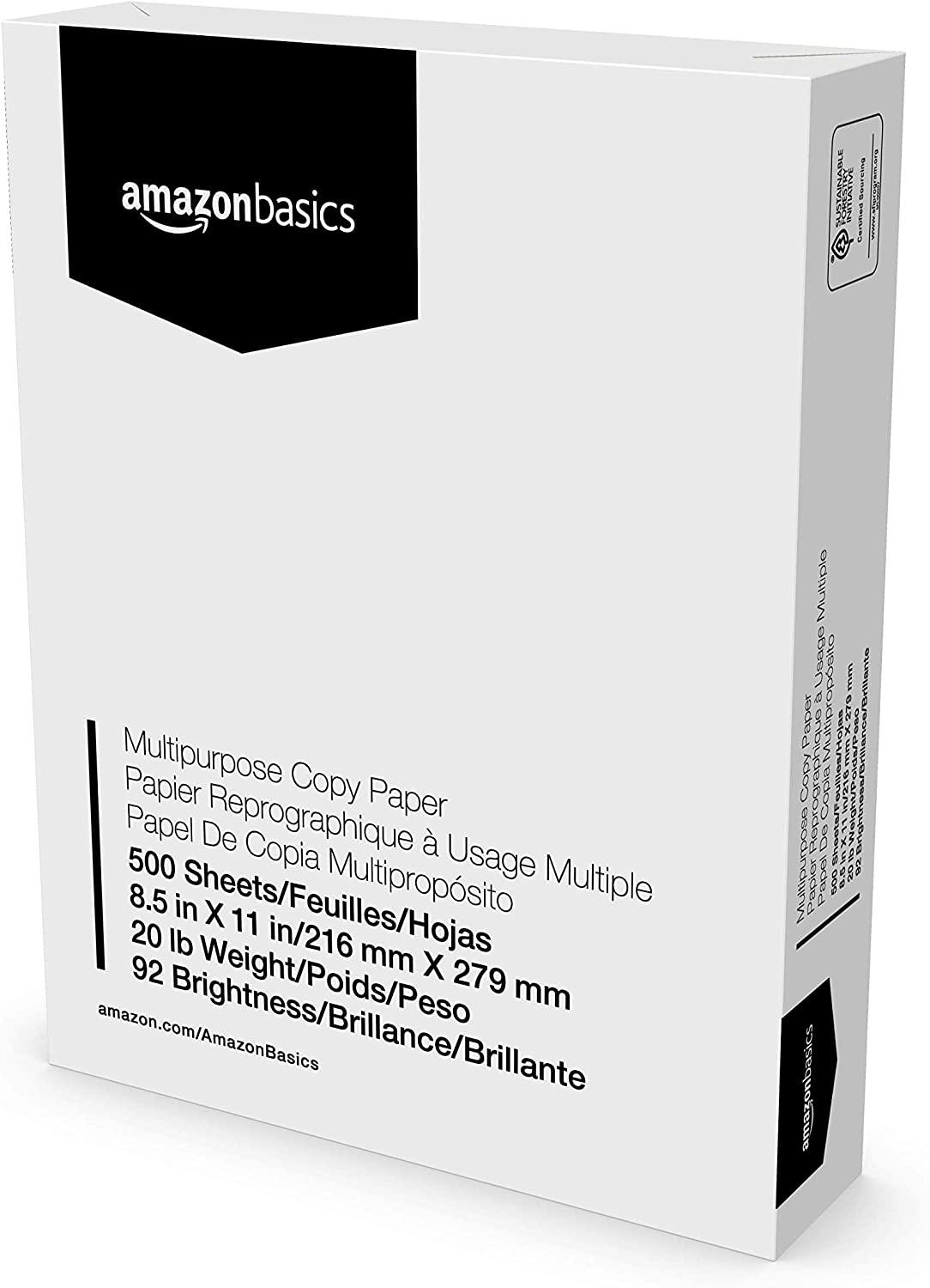 Amazon Basics Multipurpose Copy Printer Paper, 8.5 x 11 Inch 20Lb Paper - 1 Ream (500 Sheets) - Amazon Basics - Chipi Online