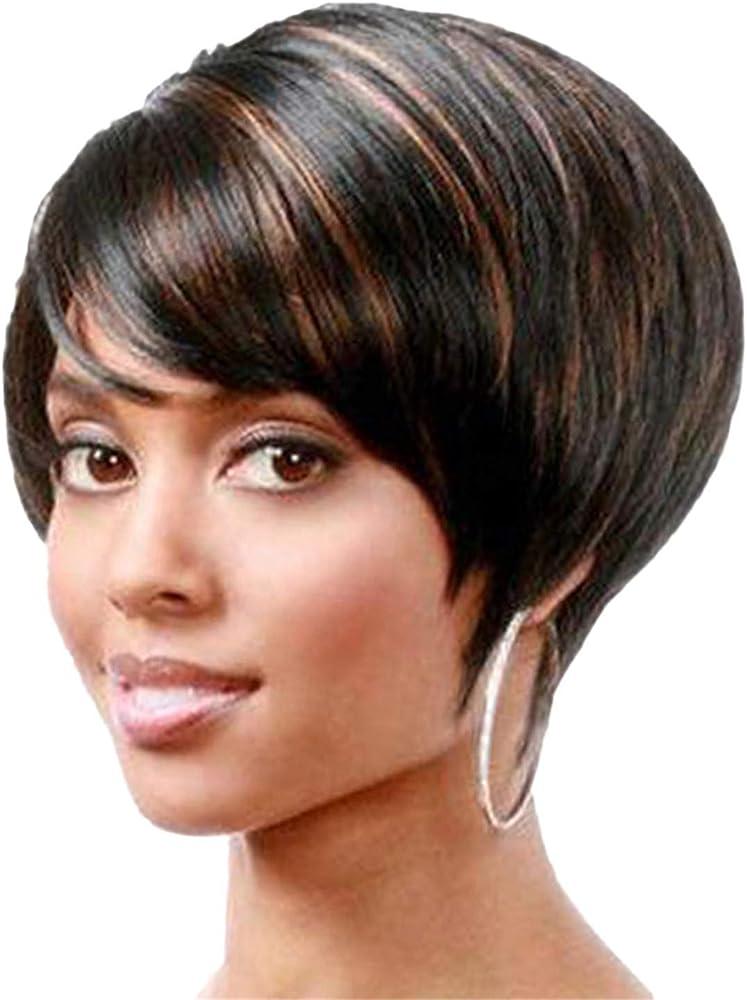 Andongnywell Women Short Wigs Human Hair Pixie Cut Wigs Straight Hair Wigs Black Brown Charming Daily Party Wig - Generic  - Chipi Online