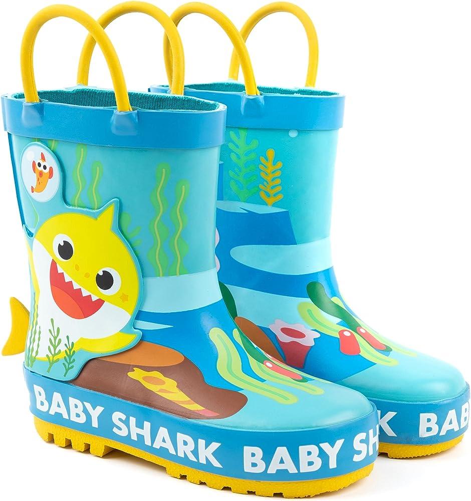 Baby Shark Wellies Kids Toddlers | Girls Boys Animated Singing Shark Family Song Rain Wellington Boots With 3D Fin | Water Resistant Walking Shoes - Baby Shark - Chipi Online