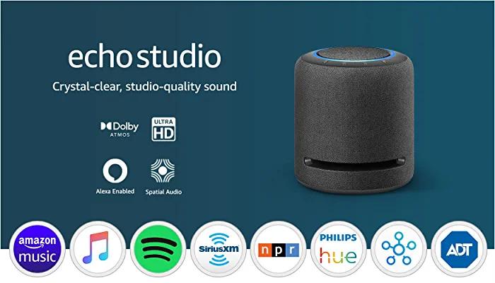 Echo Studio | Our best-sounding smart speaker ever - With Dolby Atmos, spatial audio processing technology, and Alexa | Charcoal - Echo - Chipi Online