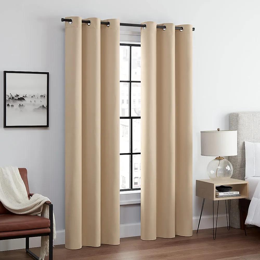 ECLIPSE Andover Solid Tripleweave Thermal Blackout Grommet Curtains for Bedroom (2 Panels), 42 in x 84 in, Beige - Eclipse Store - Chipi Online
