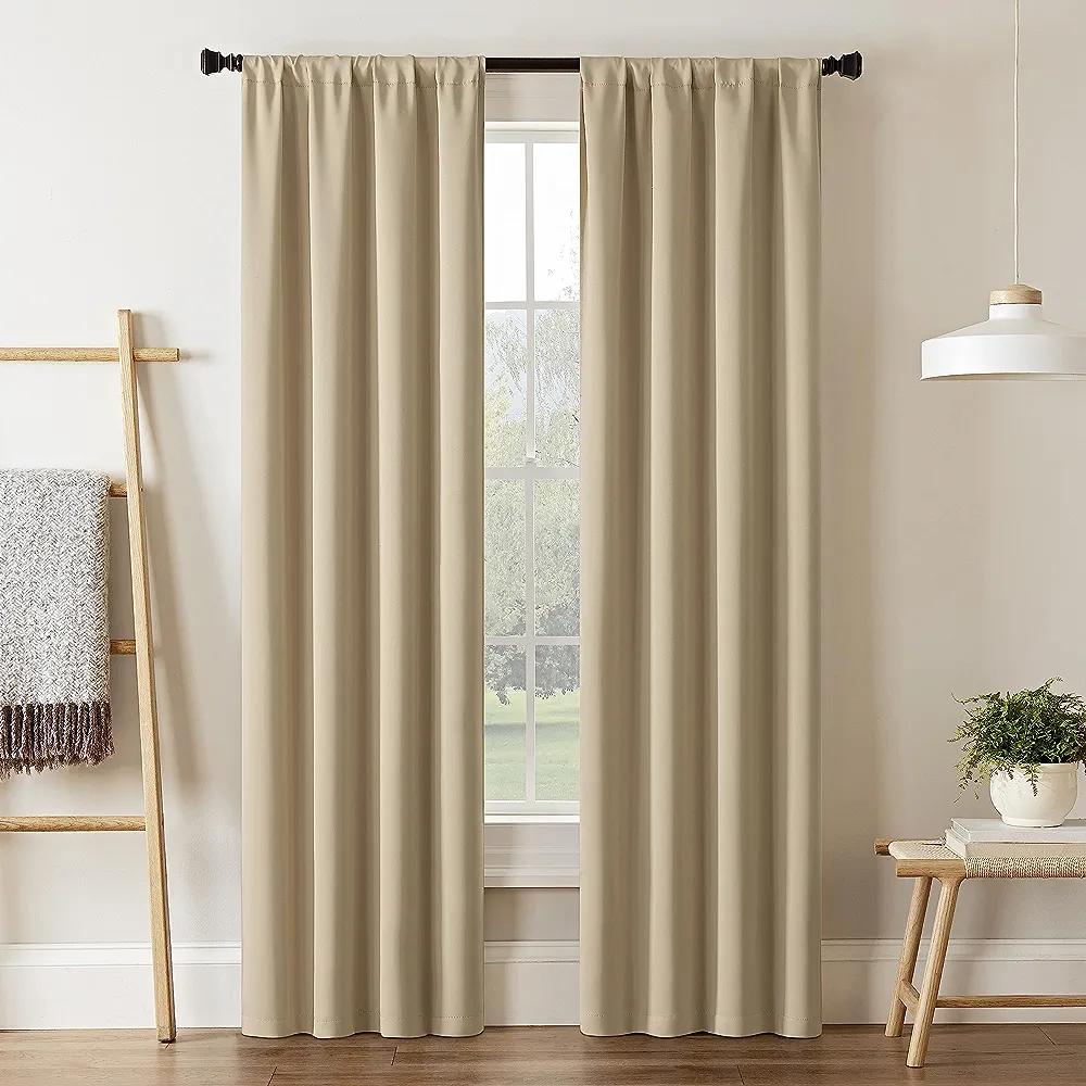Eclipse Darrell Modern Blackout Thermal Rod Pocket Window Curtains for Bedroom or Living Room (Single Panel), 37 in x 95 in, Wheat - Eclipse Store - Chipi Online