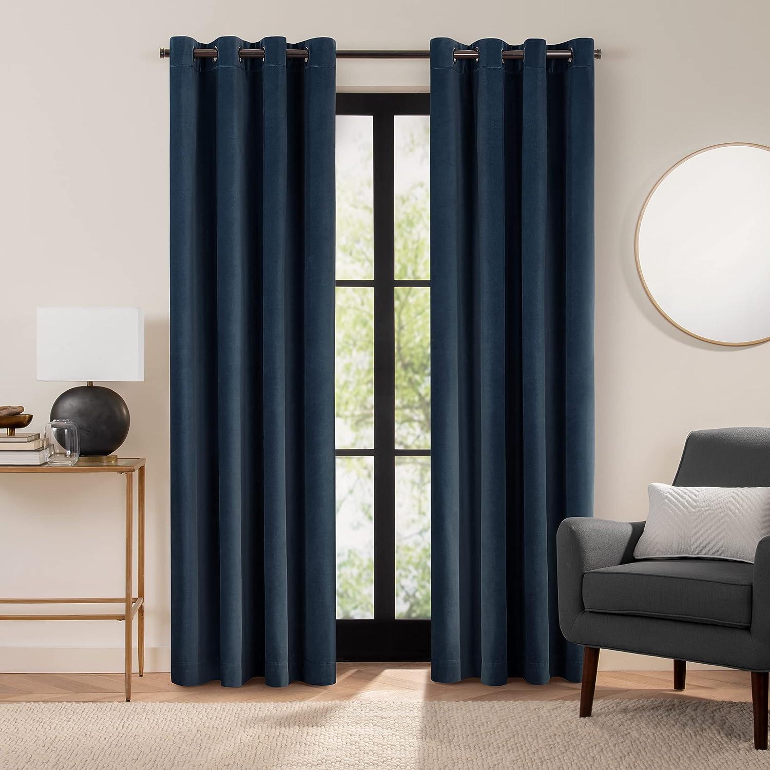 Eclipse Luxury Cotton Velvet 100% Blackout Grommet 84" x 50" Curtain Window Panel in Navy - Eclipse Store - Chipi Online