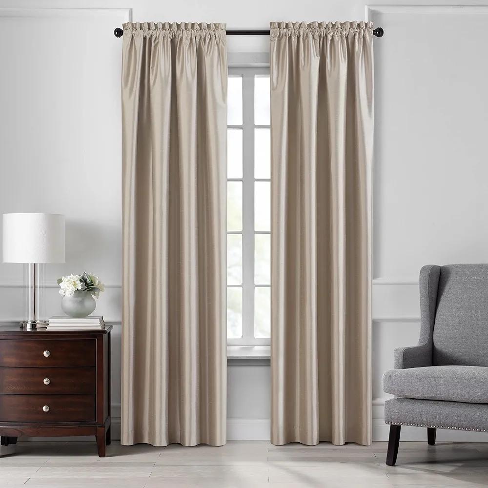 Elrene Home Fashions Colette Faux-Silk Blackout Window Curtain, 52 in x 95 in (1 Panel), Taupe - Elene Home Fashion store - Chipi Online