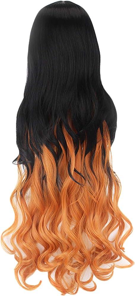 Andongnywell Orange and Black Wig Halloween Synthetic Cosplay Wig Long Curly Wavy Wig for Women Curly Costume - Generic  - Chipi Online