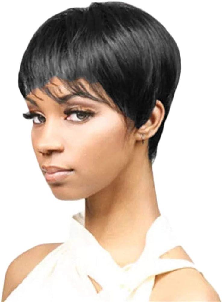 Andongnywell Women's Short Slight Layered Human Hair Wigs for Black Women Natural Human Hair Wigs Hairpiece - Generic  - Chipi Online