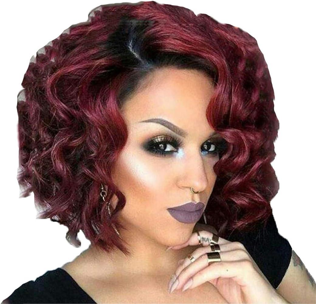 Andongnywell Short Hair Wig with Bangs Wave Hair Wigs for Black White Women Short Wavy Wigs Hairpiece False Wig - Generic  - Chipi Online