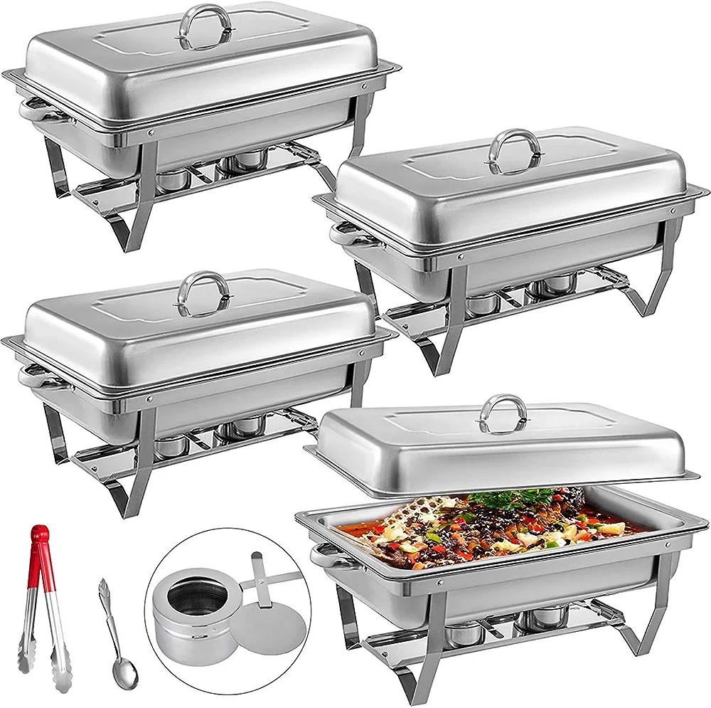 Mophorn Chafing Dish 4 Packs 8 Quart Stainless Steel Chafer Full Size Rectangular Chafers for Catering Buffet Warmer Set with Folding Frame - Morphorn Store - Chipi Online