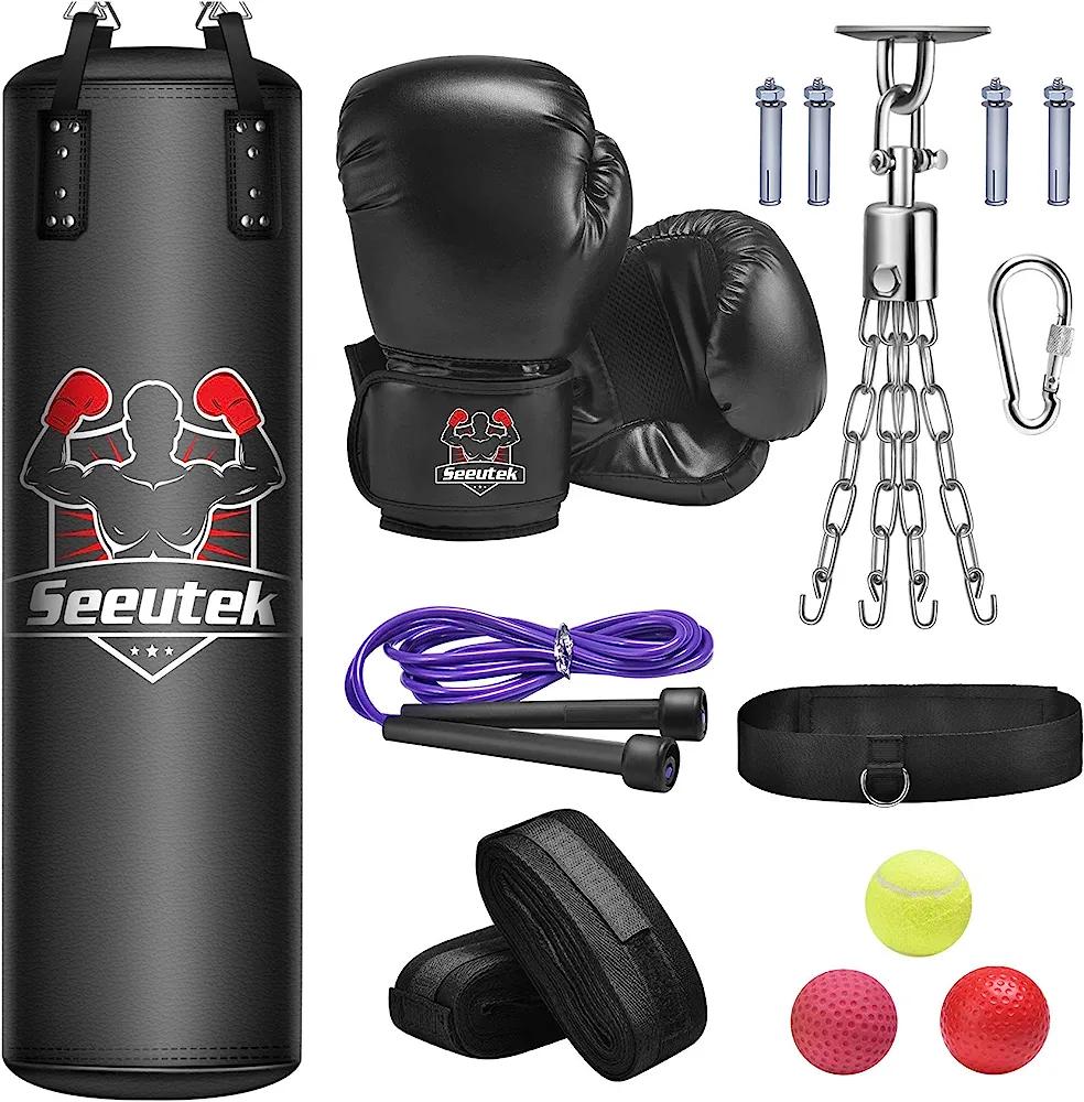 Seeutek Punching Bag for Adults, Unfilled 4FT PU Boxing Bag Heavy Bag Set with 12OZ Boxing Gloves, Wraps.... - Seeutek Store - Chipi Online