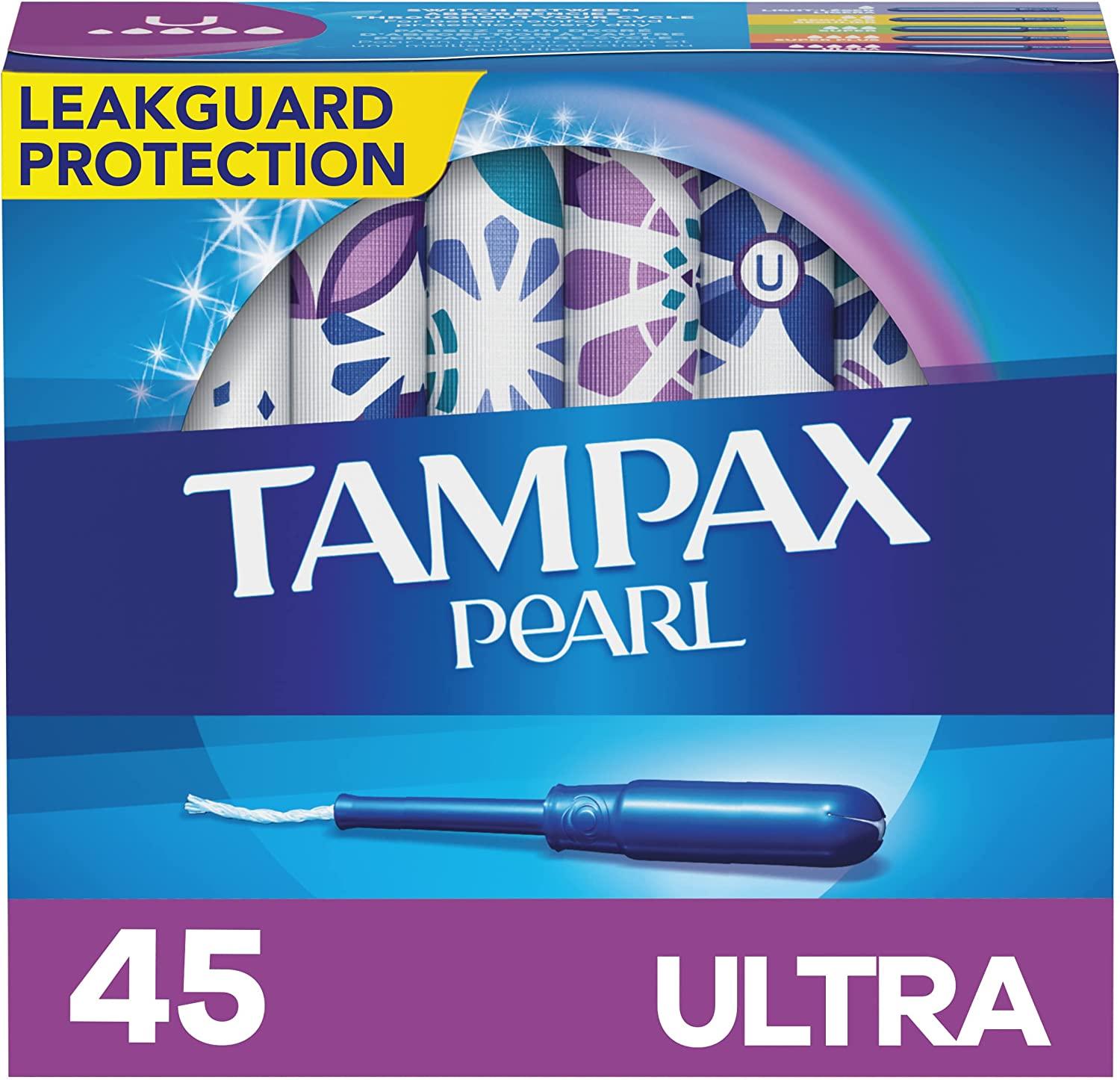 Tampax Pearl Tampons, with LeakGuard Braid, Ultra Absorbency, Unscented, 45 Count (Pack of 1) - Tampax - Chipi Online