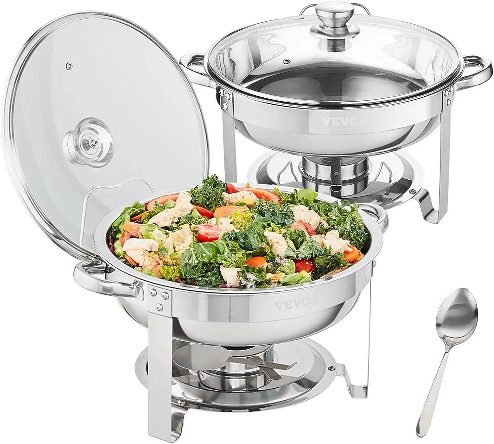VEVOR Chafing Dish Buffet Set, 4 Qt 2 Pack, Stainless Steel Chafer w/ 2 Full Size Pans, Round Catering - Vevor - Chipi Online